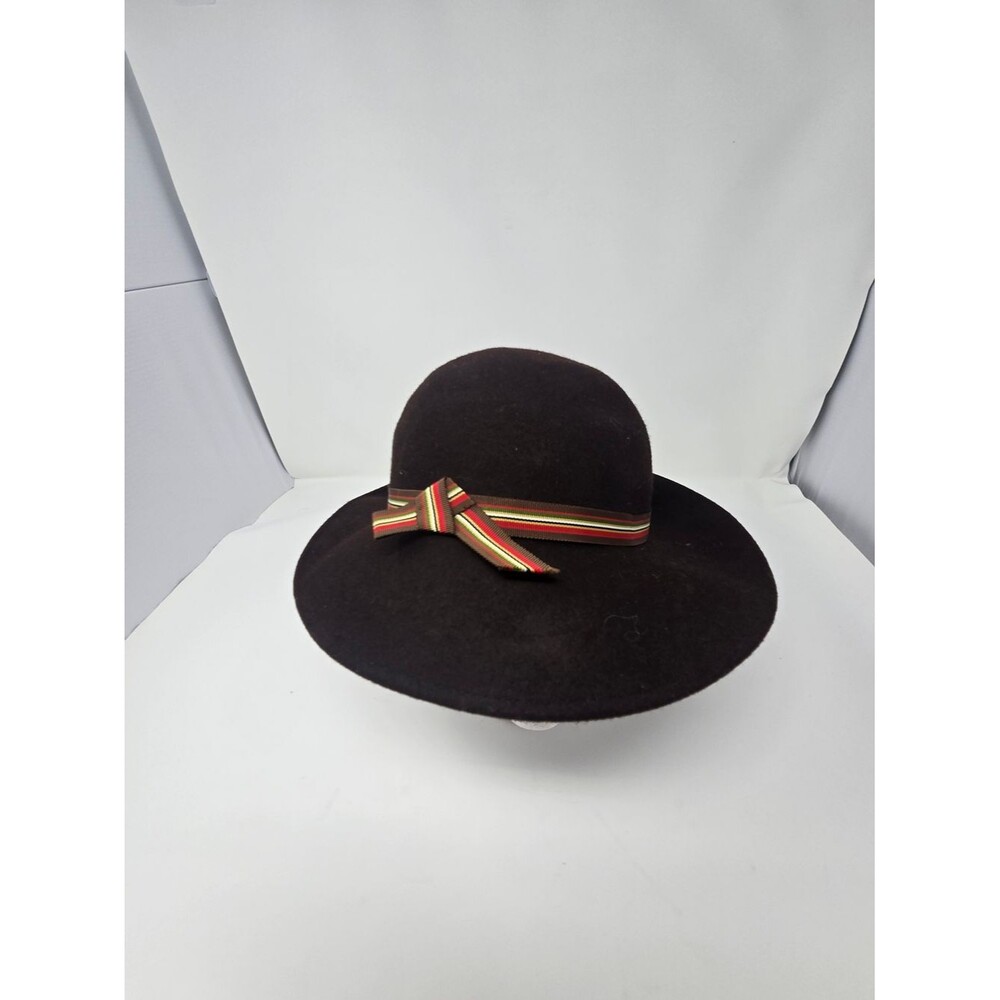 Vintage Lancaster 100% Wool Wide-Brim Hat with Striped Ribbon